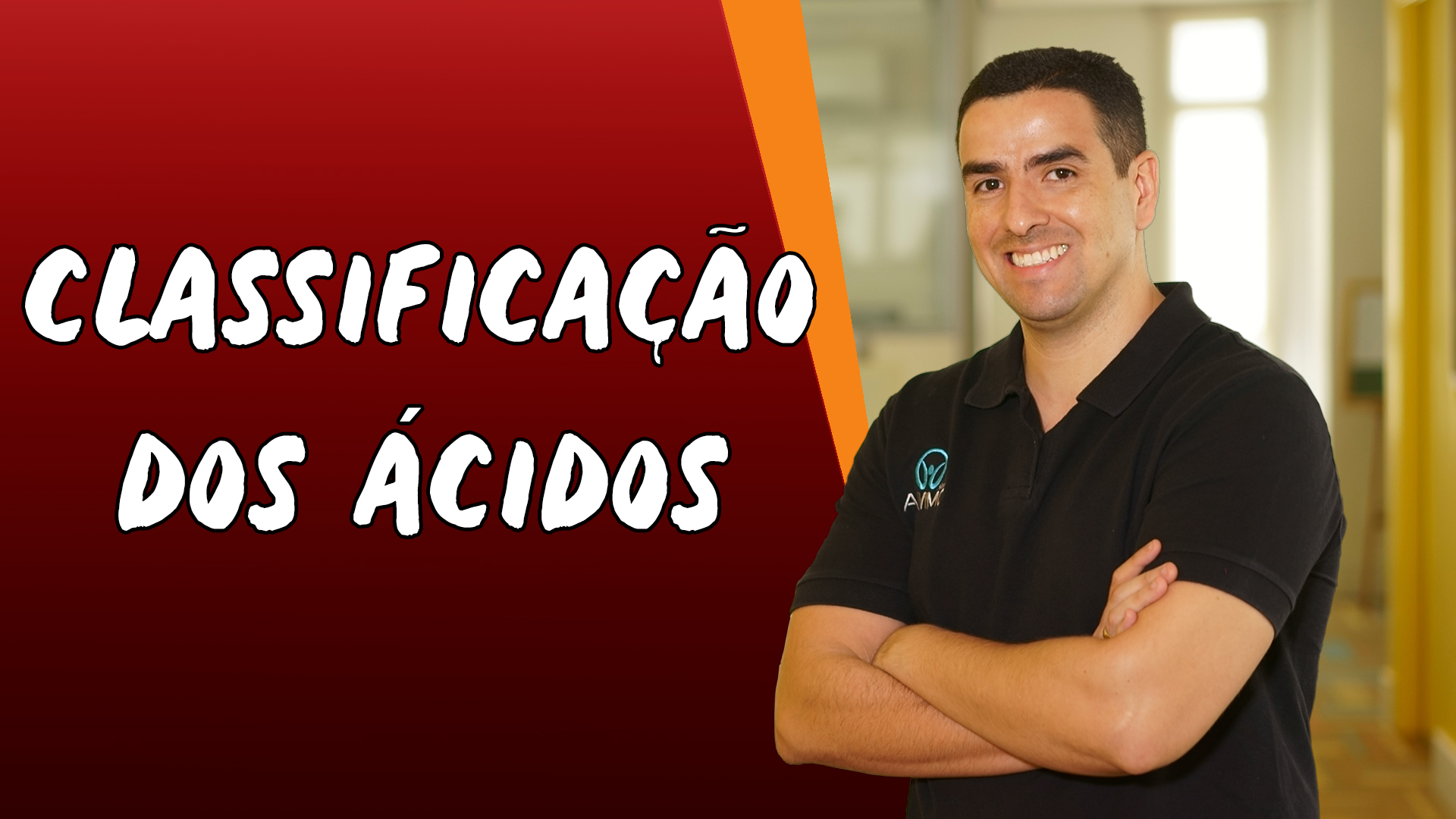 Professor ao lado do escrito "Classificação dos Ácidos".