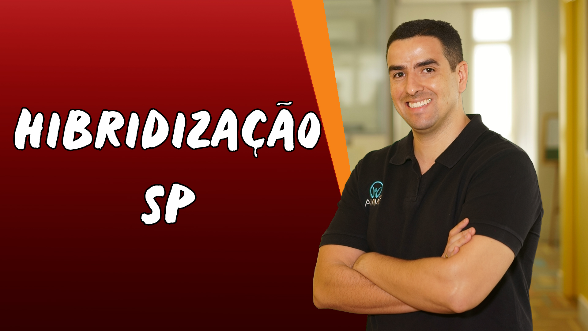 Professor ao lado do texto"Hibridização Sp".