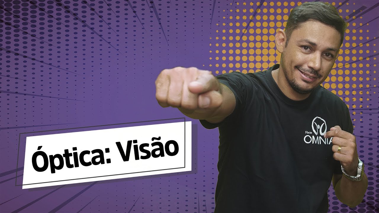 Professor ao lado do texto"Óptica: Visão".