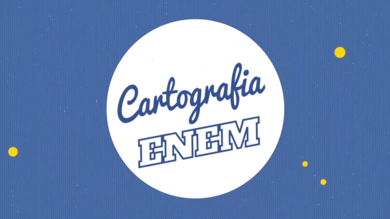 "Cartografia no Enem" escrito sobre fundo azul